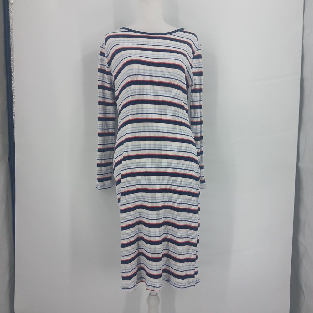 Old Navy Womens Size Medium Striped Ribbed Knit long sleeve ribbed dress